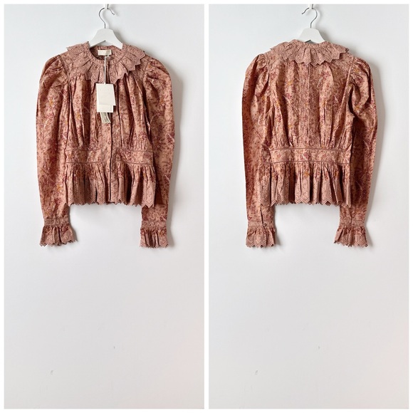 nwt ulla johnson  brigitte paisley lace blouse in foxglove mauve, size 4 - Picture 2 of 11
